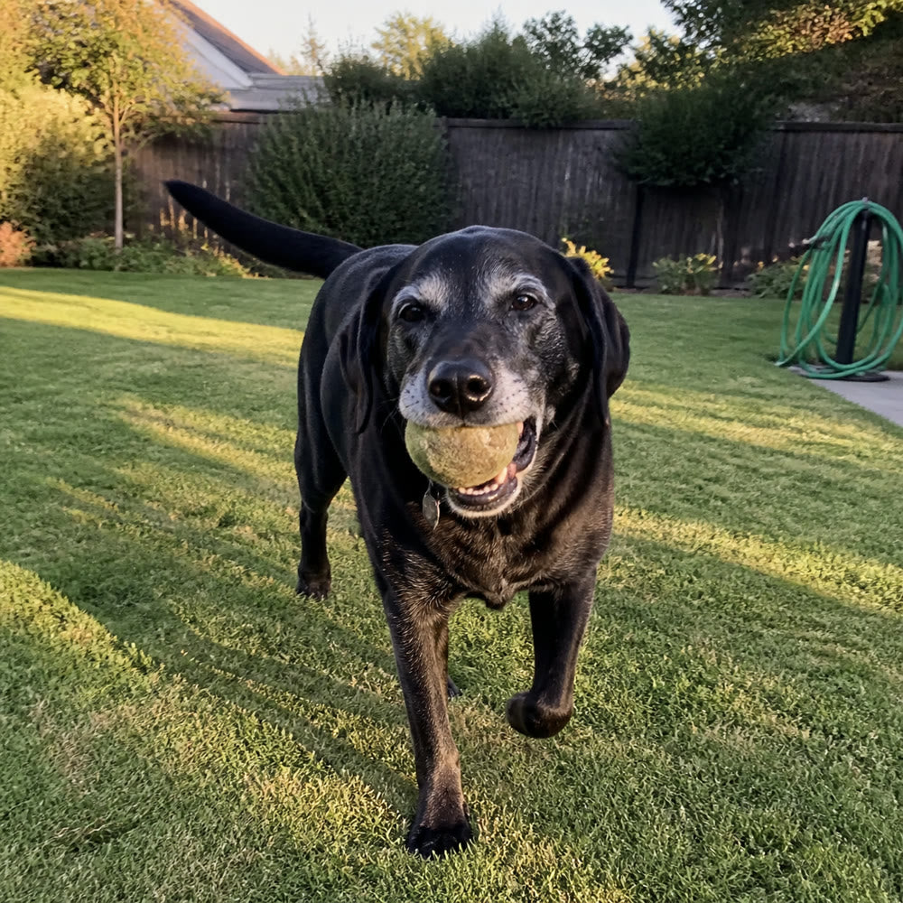 A dog enjoying time outside with a ball