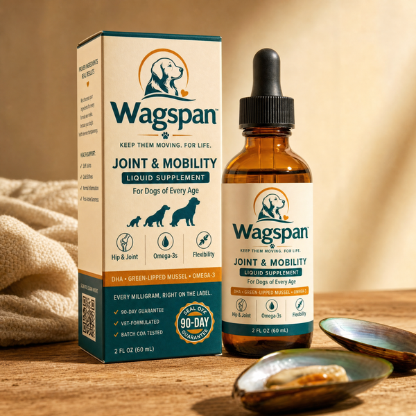 Wagspan Joint & Mobility liquid supplement carton and dropper bottle